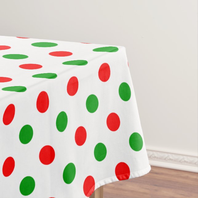Toalha De Mesa Design de Pontos Brancos Vermelhos e Verdes (Posição Original)