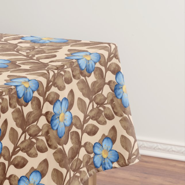 Toalha De Mesa Design Floral Azul e Bege Elegante (Posição Original)
