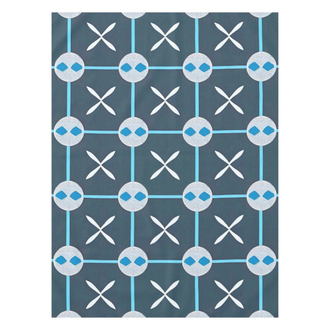 Toalha De Mesa Design Geométrico Abstrato Azul Branco (Frente)