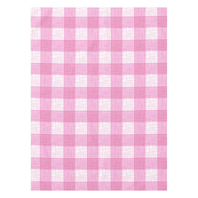 Toalha De Mesa Design Xadrez Quadriculado Ousado Rosa e Branco (Frente)