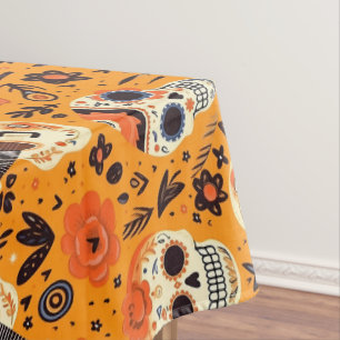 Toalha De Mesa Dia de Muertos, guitarras e crânios de açúcar lara