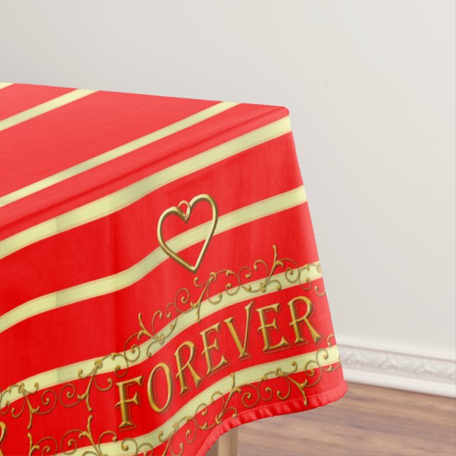 Toalha De Mesa Dia de os namorados Tablecloth Red Forever Dourado (Posição Original)