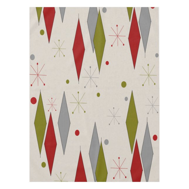 Toalha De Mesa Diamantes Modernos do Século médio em Vermelho (Frente)