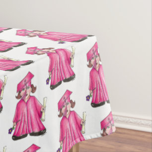 Toalha De Mesa Diploma de Boné rosa e de estudante de guinada