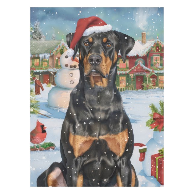 Toalha De Mesa Doberman Winter Wonderland Christmas Joy (Frente)
