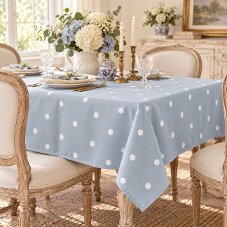 Toalha De Mesa Doce Azul Branca Bolinhas Vintage