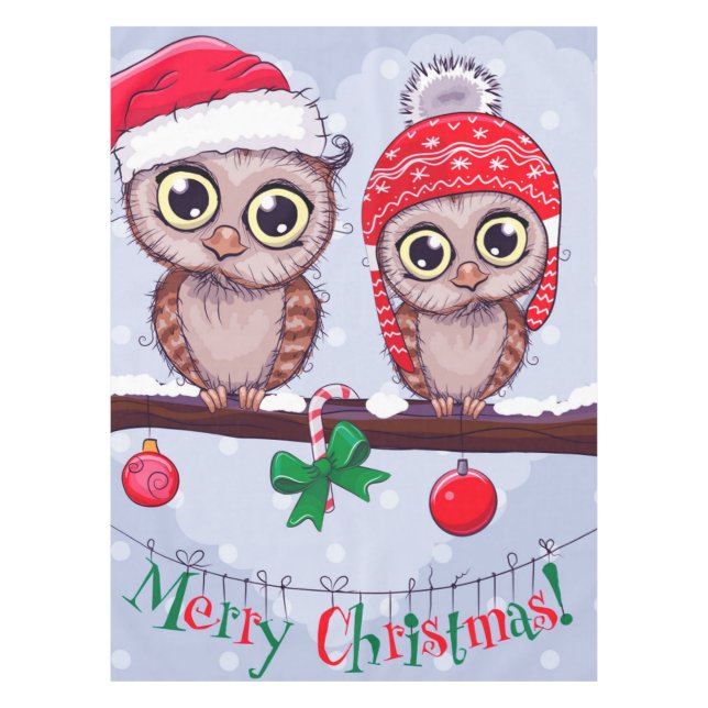 Toalha De Mesa Doce Coruja no Natal (Frente)