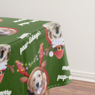 Toalha De Mesa Dois Cães Foto Reindeer Feliz Natal Verde Grande