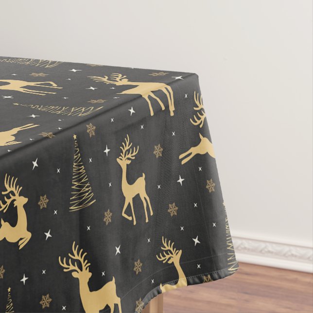 Toalha De Mesa Dourada Reindeer Tablecloth de Natal (Posição Original)
