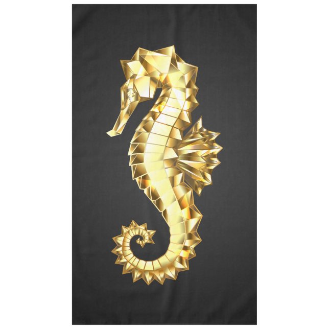 Toalha De Mesa Dourado Cavalo de Mar Poligonal (Frente)