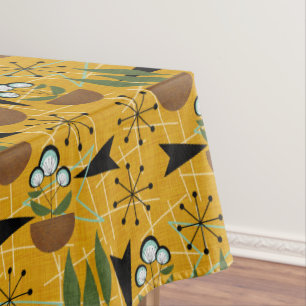 Toalha De Mesa Dourado Com Aqua Estilo Atômico