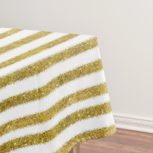 Toalha De Mesa Dourado e White Chic Stripes (Posição Original)