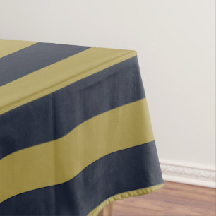 Toalha De Mesa Dourado Elegante e Marinho - faixas verticais azui