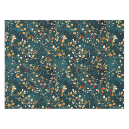 Toalha De Mesa Dourado Floral de Natal, Branco com amoras vermelh