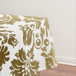 Toalha De Mesa Dourado metálico - Damasco Branco