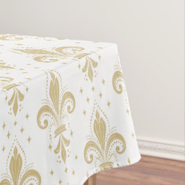 Toalha De Mesa Dourado padrão uniforme de pulgas-de-lis em branco