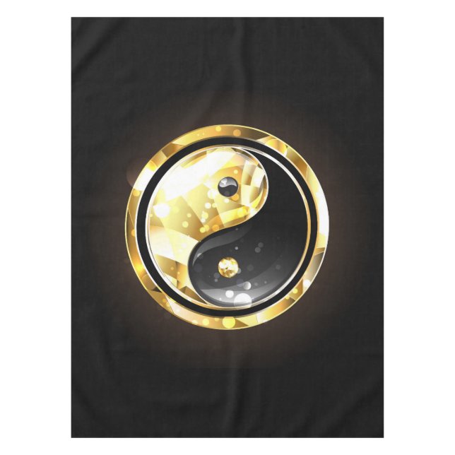 Toalha De Mesa Dourado Yin Yang a preto (Frente)