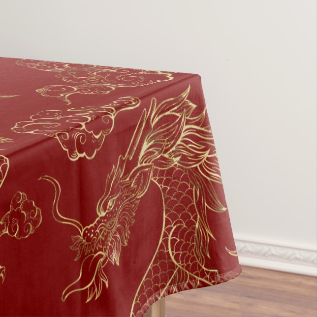 Toalha De Mesa Dragão chinês Dourado e vermelho escuro (Posição Original)
