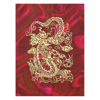Toalha De Mesa Dragão Dourado embutido no Red Satin Impressão