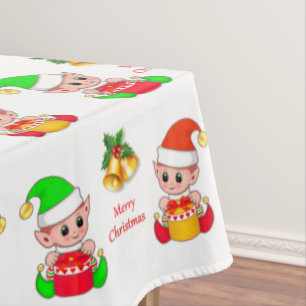 Toalha De Mesa Duende de Natal em Branco