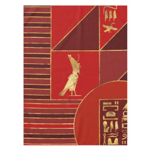 Toalha De Mesa Egípcio Geométrico Art Deco Red e Dourado
