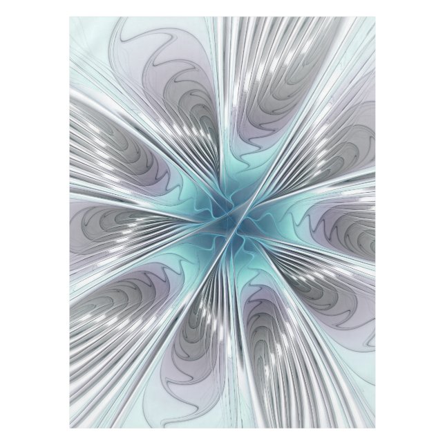 Toalha De Mesa Elegance Modern Blue Cinza White Fractal Art Flowe (Frente)