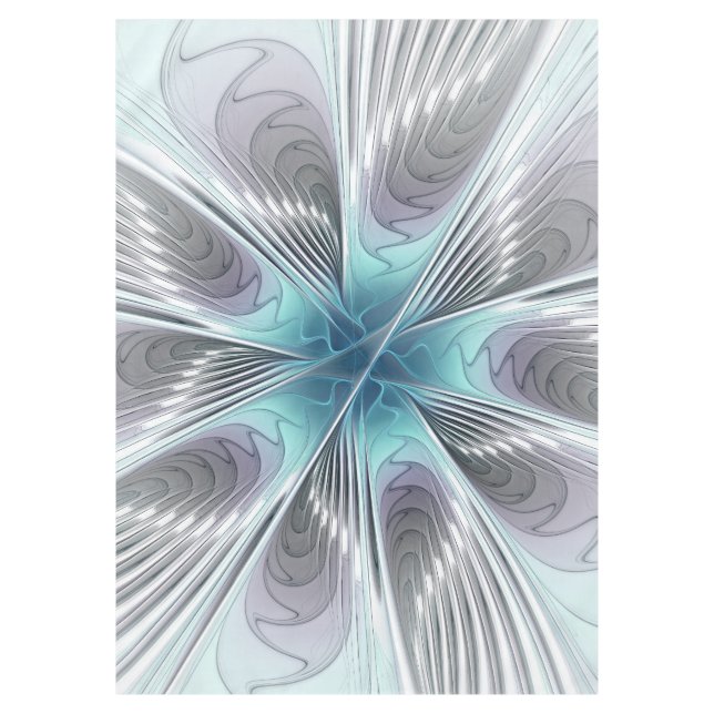 Toalha De Mesa Elegance Modern Blue Cinza White Fractal Art Flowe (Frente)