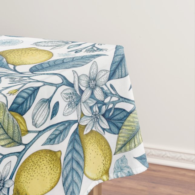 Toalha De Mesa Elegant Mediterranean Lemon Botanical Navy (Posição Original)