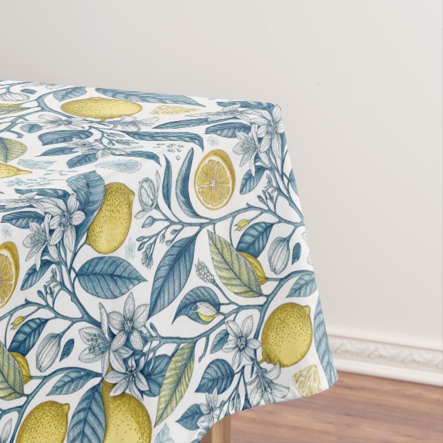Toalha De Mesa Elegant Mediterranean Lemon Botanical Navy (Posição Original)