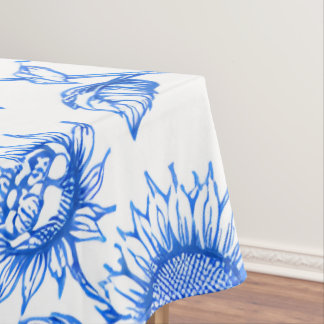 Toalha De Mesa Elegant Toile du Jouy Sunflowers – Blue Botanical 