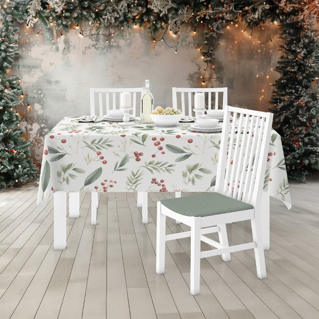 Toalha De Mesa Elegant Watercolor Greenery & Red Berry Botanical (Elegant Watercolor Greenery & Red Berry Botanical Tablecloth)