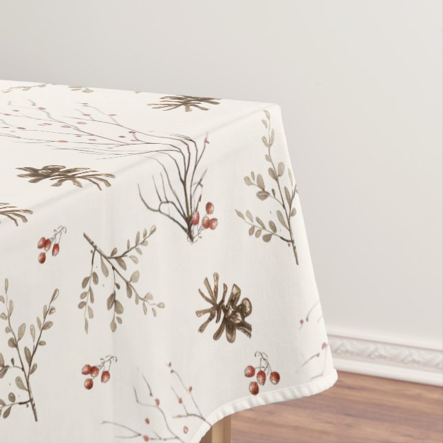 Toalha De Mesa Elegant Watercolor Woodland Winterberry Pattern (Posição Original)