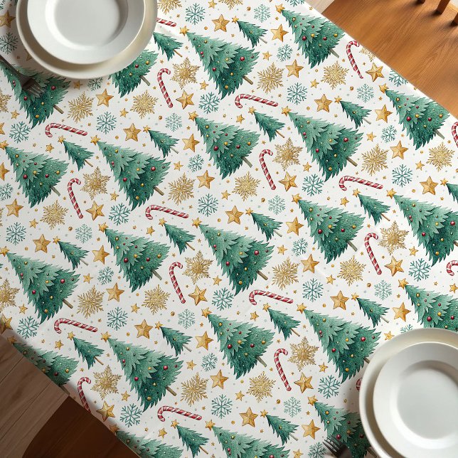 Toalha de mesa elegante com árvores de Natal e bas (Elegant Christmas trees tablecloth candy cane art

)