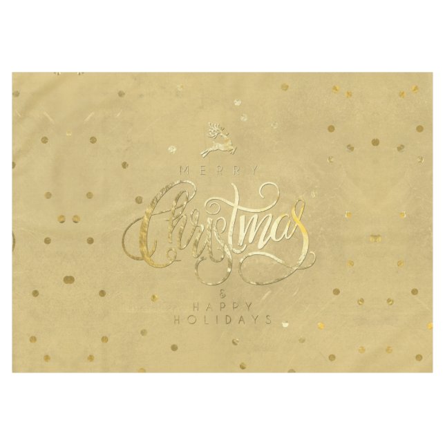 Toalha De Mesa Elegante Dourado Reindeer Dourado - Letra de Natal (Frente (Horizontal))