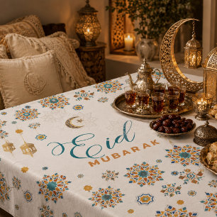 Toalha De Mesa Elegante Eid Mubarak Caligrafia Lua Estrelas