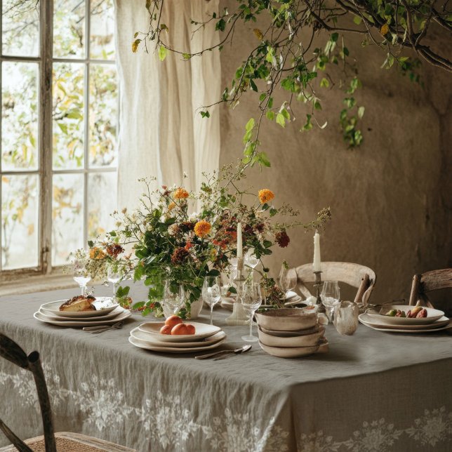 Toalha De Mesa Elegante Floral Bege (Criador carregado)