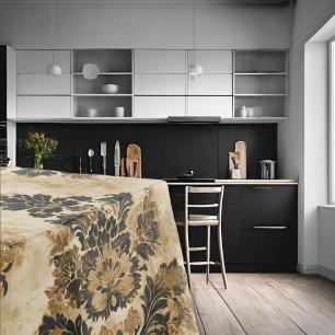 Toalha De Mesa Elegante Luxurioso Dourado Beige Ivory Damask