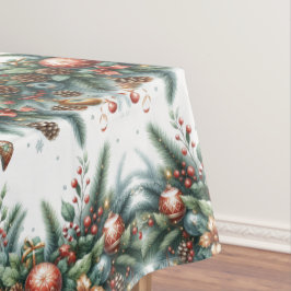 Toalha De Mesa Elegante Natal Garland Greenery em Branco