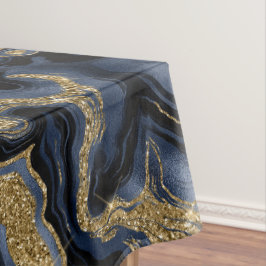Toalha De Mesa Elegante padrão de ágata azul naval e brilho doura