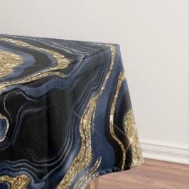 Toalha De Mesa Elegante padrão de ágata azul naval e dourado