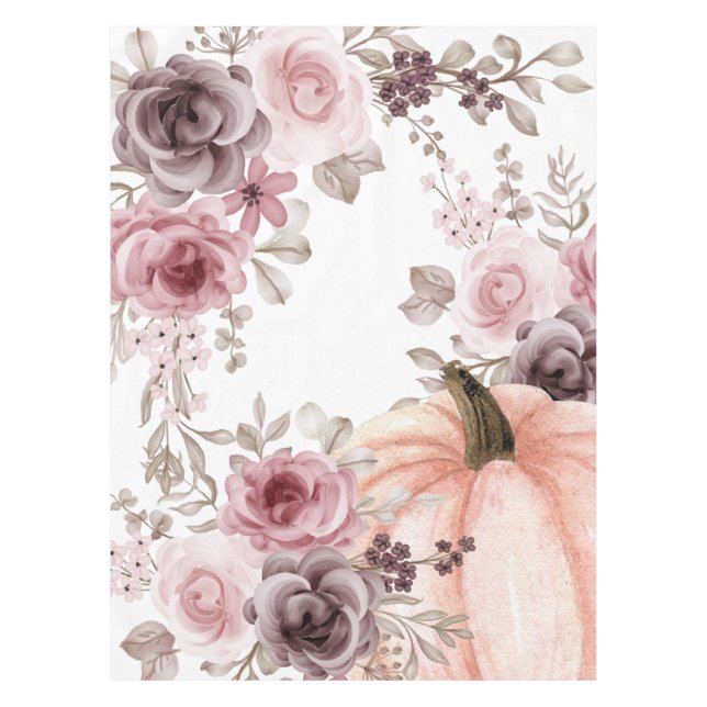 Toalha De Mesa Elegante Queda Floral Pumpkin Neutros Aquarela (Frente)
