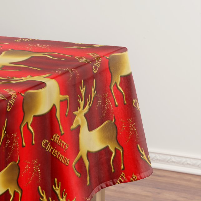 Toalha De Mesa Elegante Red e Dourado Reindeer Natal (Posição Original)