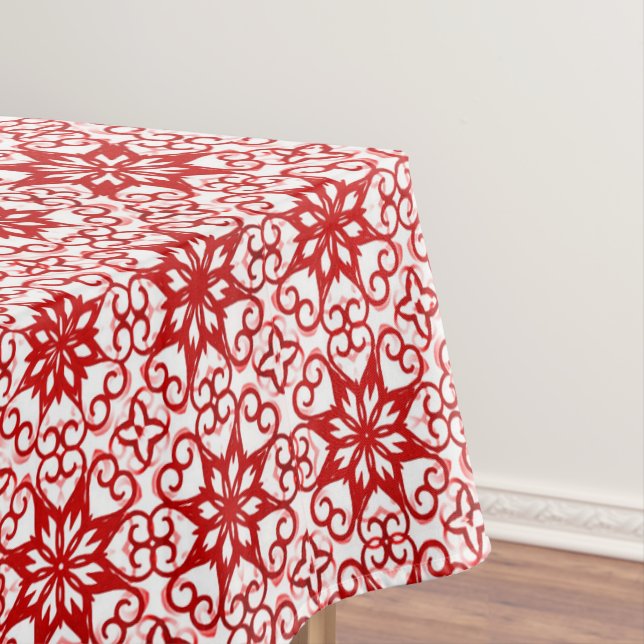 Toalha De Mesa Elegante Red Winter Damask Star Pattern Xmas (Posição Original)