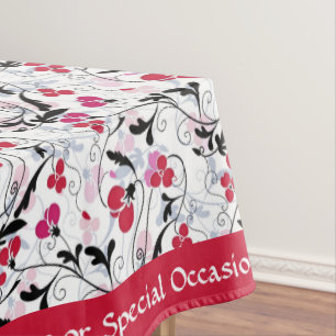 Toalha De Mesa Elegante Retro Vermelho Foliage Vines Pretas Arte 