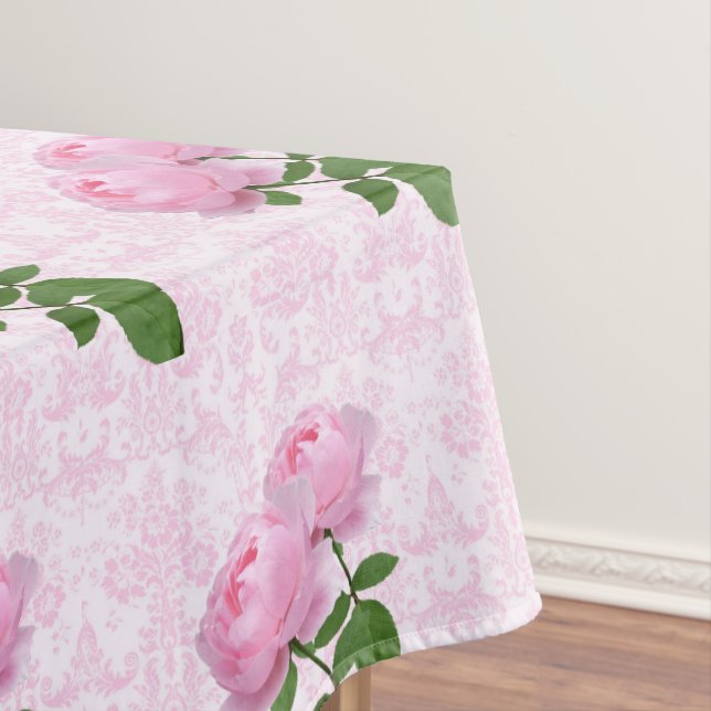 Toalha De Mesa Elegante Rosa Rosa Damasco Floral  (Posição Original)