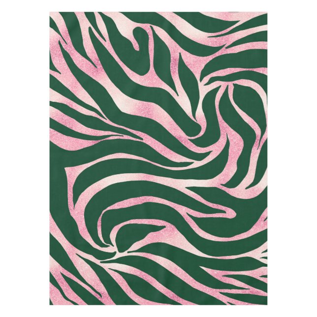 Toalha De Mesa Elegante Rosa Verde Dourada Zebra (Frente)