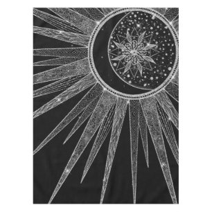 Toalha De Mesa Elegante Silver Sun Moon Mandala Black Design