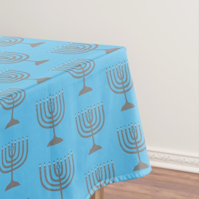 Toalha De Mesa Elegante Sky Blue | Chanukah Hanukkiyah | MENORAH (Posição Original)
