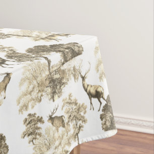 Toalha De Mesa Elegante Vintage Beige French Toile Deer Forest