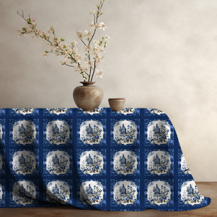 Toalha De Mesa Elegante vintage Monograma azul toile de jouy